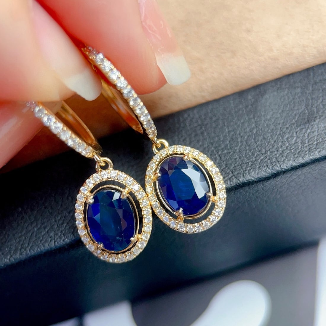 14k Gold 1.77 Ctw Vivid Blue Natural Sapphire & Diamond Earrings - 3