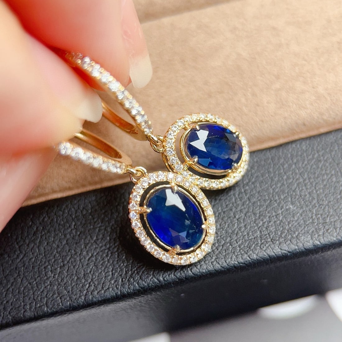 14k Gold 1.77 Ctw Vivid Blue Natural Sapphire & Diamond Earrings - 4