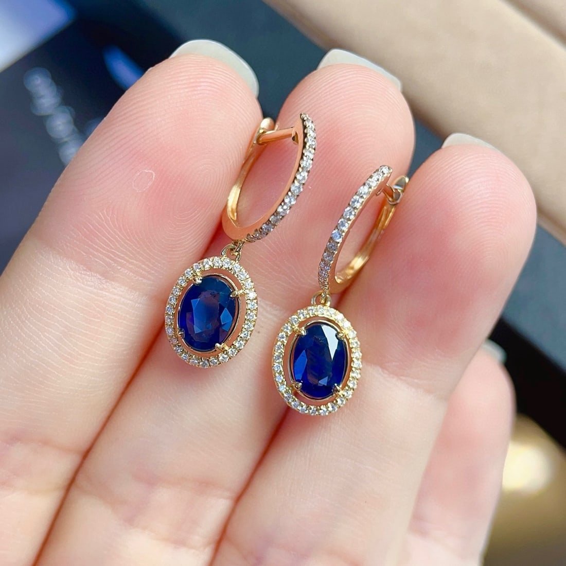 14k Gold 1.77 Ctw Vivid Blue Natural Sapphire & Diamond Earrings - 6