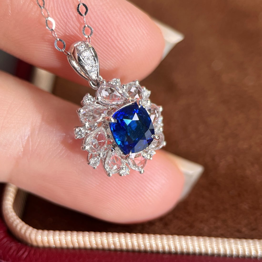 14k Gold 1.11 Ctw Natural Sapphire & Diamond Pendant( Without Chain ): Ref:231094197 // gold content:14k gold // main gemstone:sapphire // shape:cushion // carat weight:1. 01ct // color:royal blue // treatment:natural // // adjacent gemstone 2 : diamond // shape:round