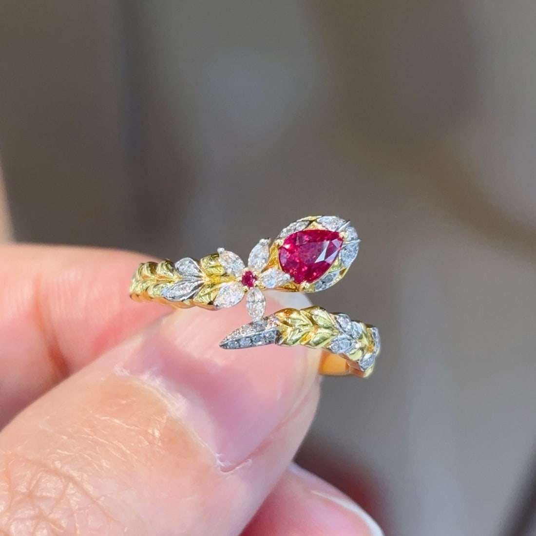 14k Gold 0.45 Ct Natural Ruby & Diamond Ring - 2