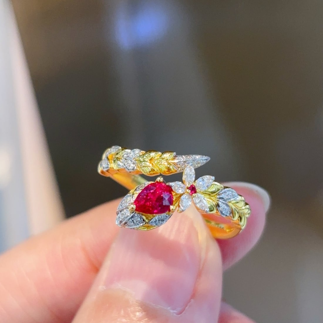 14k Gold 0.45 Ct Natural Ruby & Diamond Ring - 3