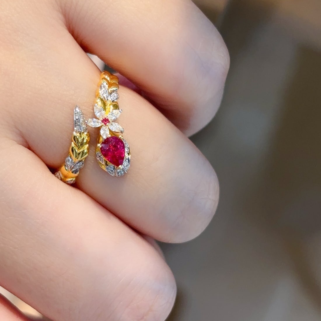 14k Gold 0.45 Ct Natural Ruby & Diamond Ring - 4