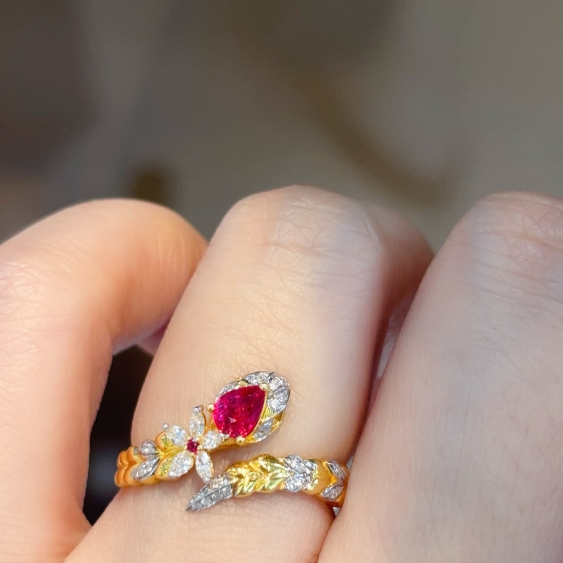 14k Gold 0.45 Ct Natural Ruby & Diamond Ring - 5