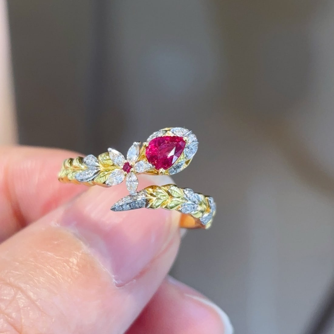 14k Gold 0.45 Ct Natural Ruby & Diamond Ring - 7