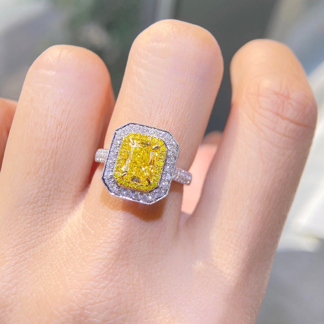 Gia Certified 14k Gold 2.55 Ctw Natural Yellow Diamond & Diamond Ring - 3