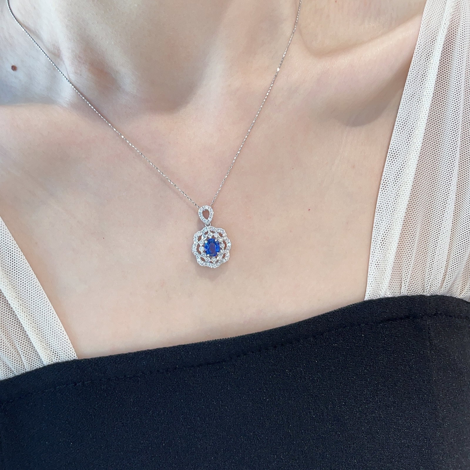 14k Gold 1.2 Ct Natural Sapphire & Diamond Pendant( Without Chain ) - 2
