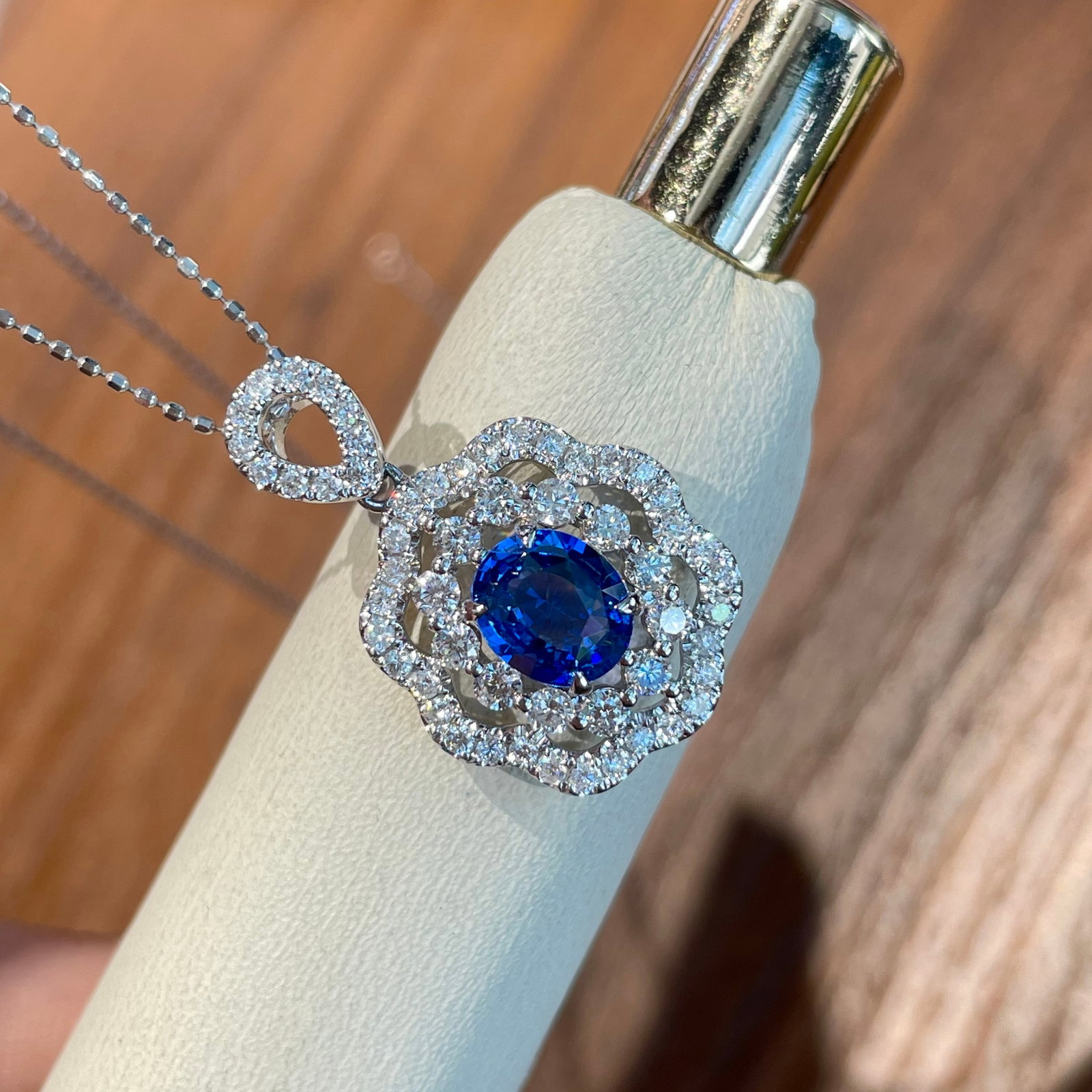 14k Gold 1.2 Ct Natural Sapphire & Diamond Pendant( Without Chain ) - 3