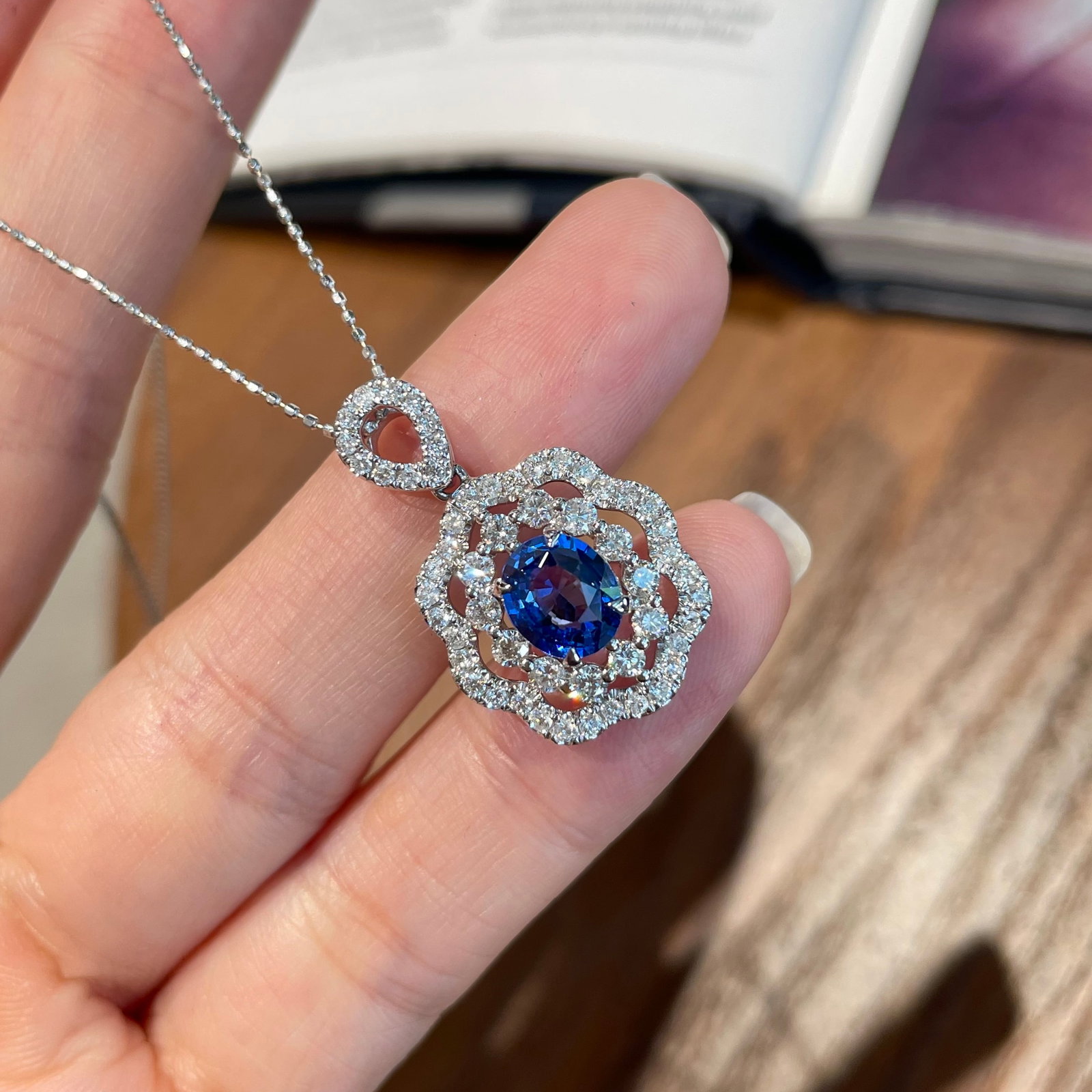 14k Gold 1.2 Ct Natural Sapphire & Diamond Pendant( Without Chain ) - 4