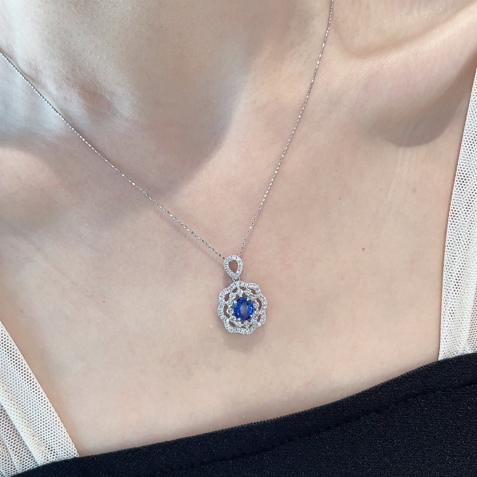 14k Gold 1.2 Ct Natural Sapphire & Diamond Pendant( Without Chain ) - 5