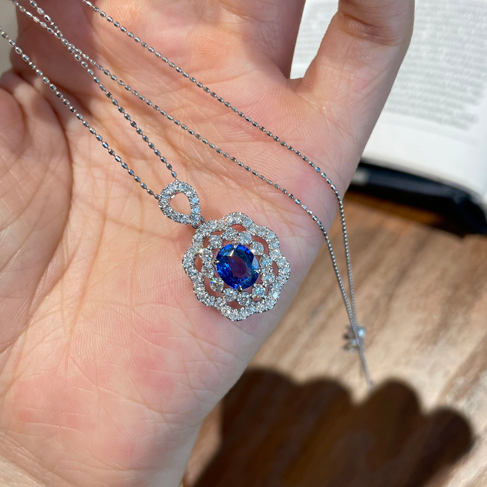 14k Gold 1.2 Ct Natural Sapphire & Diamond Pendant( Without Chain ) - 6