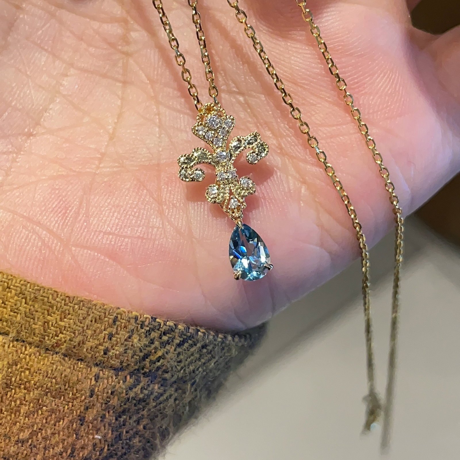 14k Gold 0.36 Ct Natural Aquamarine & Diamond Pendant( Without Chain ) - 4