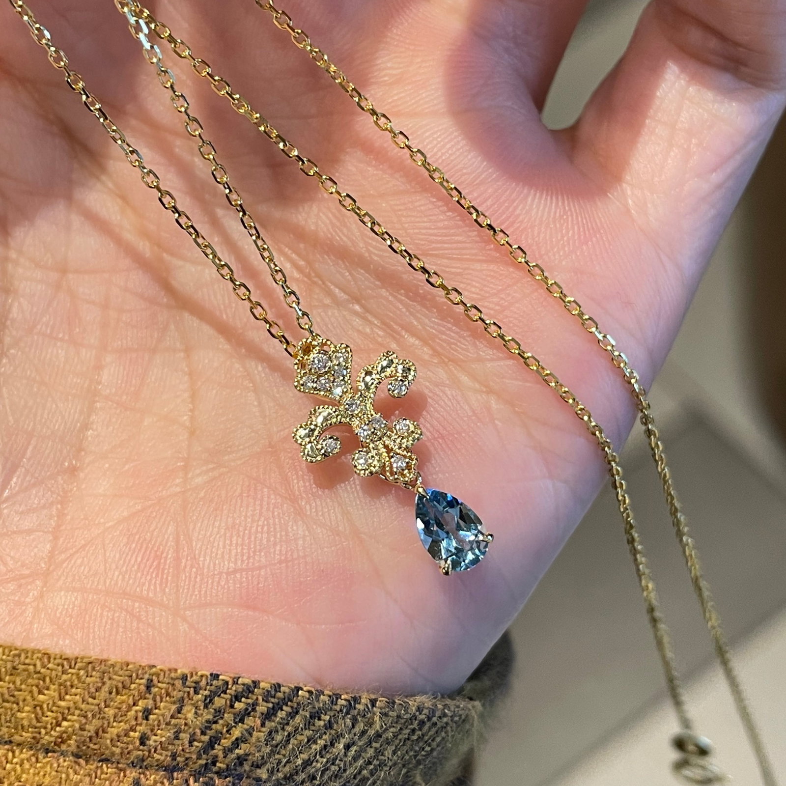 14k Gold 0.36 Ct Natural Aquamarine & Diamond Pendant( Without Chain ) - 7