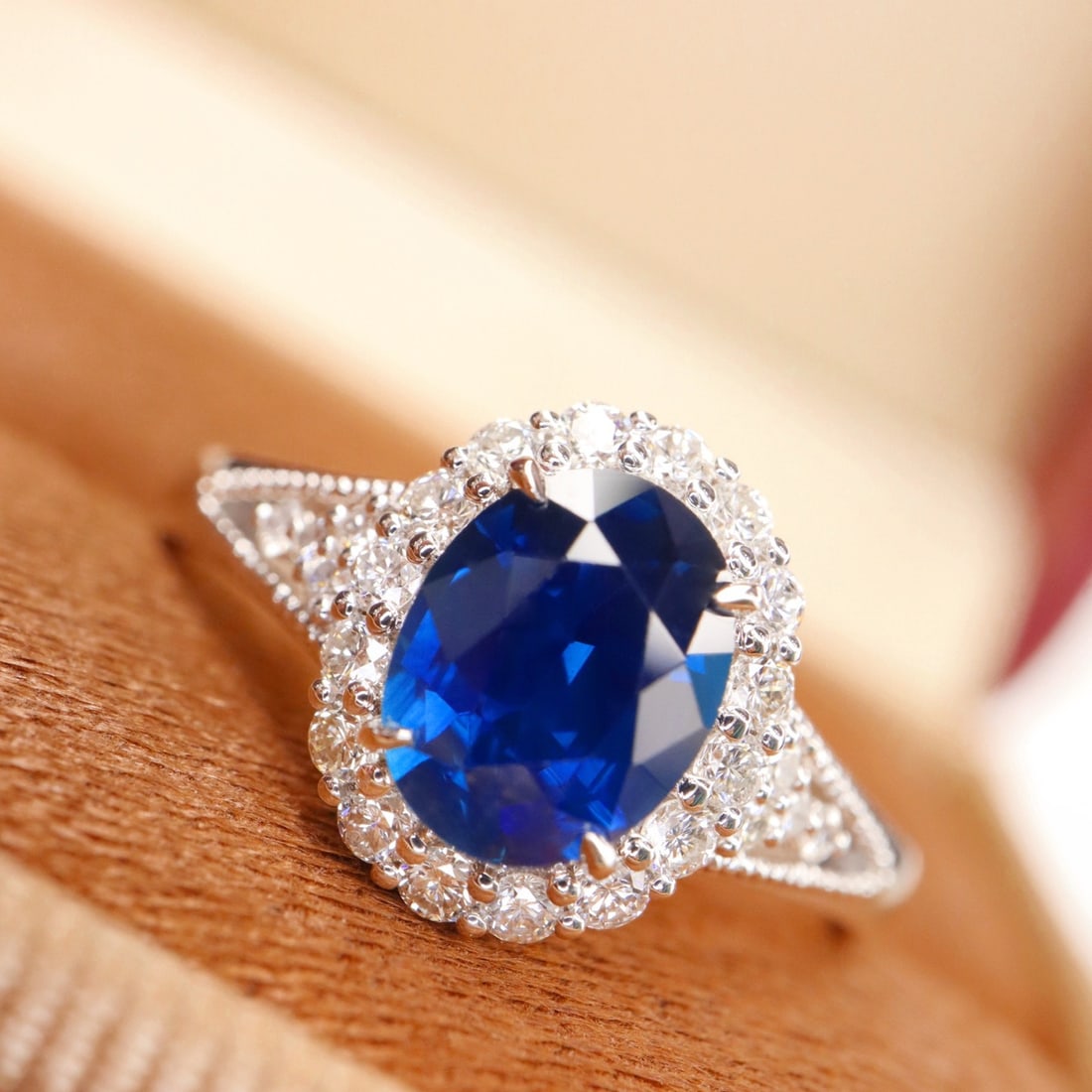14k Gold 1.66 Ctw Natural Sapphire & Diamond Ring: Ref:231094229 // gold content:14k gold // ring size:7. 25us // // main gemstone:sapphire // shape:oval // carat weight:1. 36ct // color:royal blue // treatment:natural // // adjacent gemstone 2 : diam