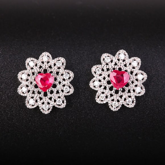 14k Gold 0.76 Ctw Natural Ruby & Diamond Earrings - 3