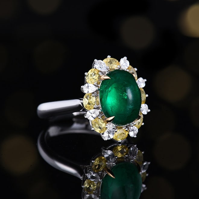 14k Gold 4.89 Ctw Vivid Green Natural Emerald & Diamond Ring/pendant( Without Chain ) - 3