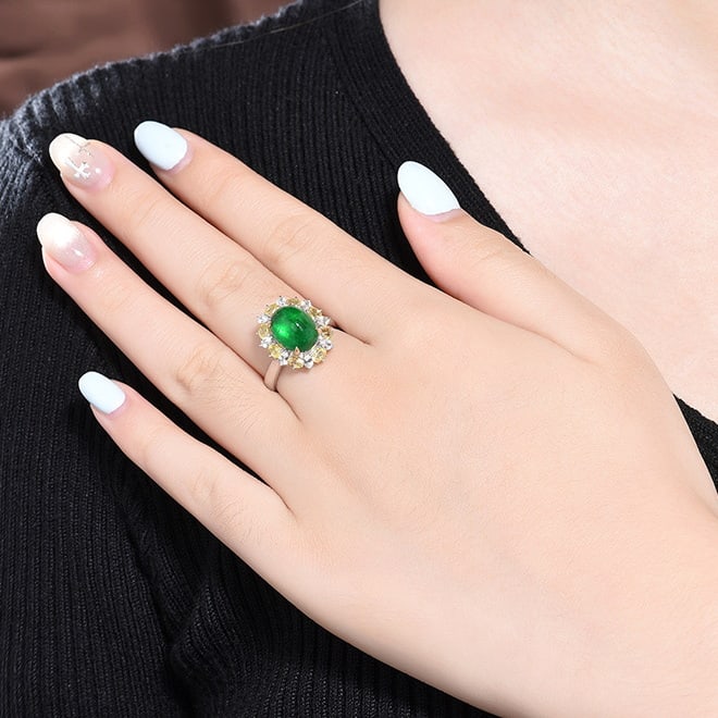 14k Gold 4.89 Ctw Vivid Green Natural Emerald & Diamond Ring/pendant( Without Chain ) - 6