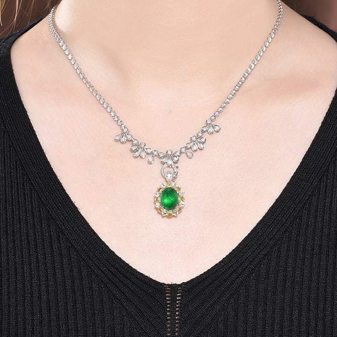 14k Gold 4.89 Ctw Vivid Green Natural Emerald & Diamond Ring/pendant( Without Chain ) - 7