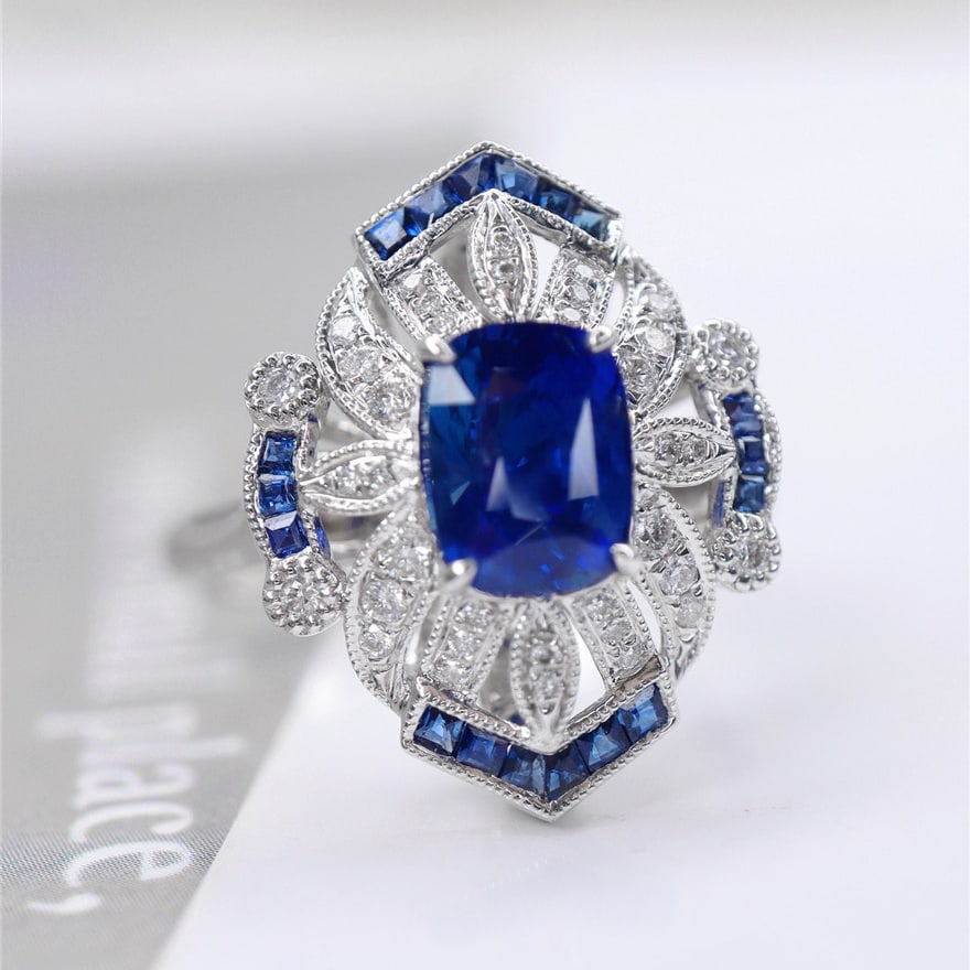 14k Gold 1.91 Ctw Natural Sapphire & Diamond Ring/pendant( Without Chain ): Ref:231094236 // gold content:14k gold // ring size:7. 25us // // main gemstone:sapphire // shape:cushion // carat weight:1. 72ct // color:royal blue // treatment:natural // // adjacent gemstone 2 :
