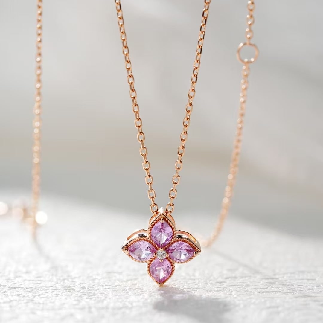 14k Gold 0.54 Ctw Natural Sapphire & Diamond Necklace - 2