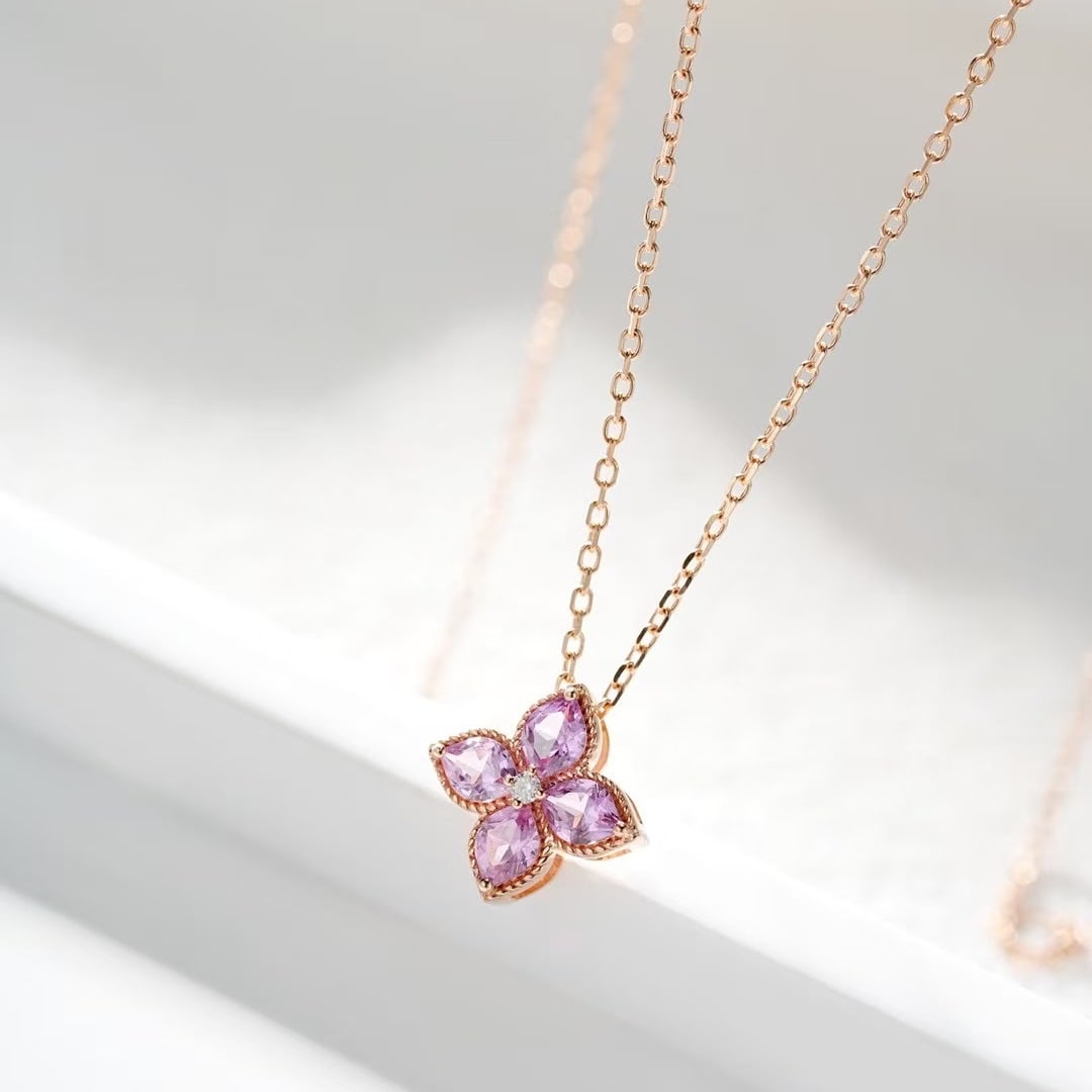 14k Gold 0.54 Ctw Natural Sapphire & Diamond Necklace - 3