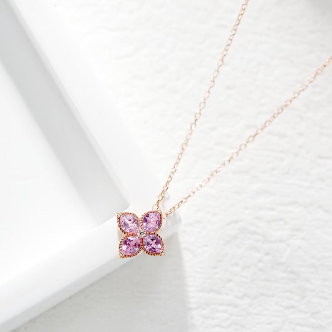 14k Gold 0.54 Ctw Natural Sapphire & Diamond Necklace - 4