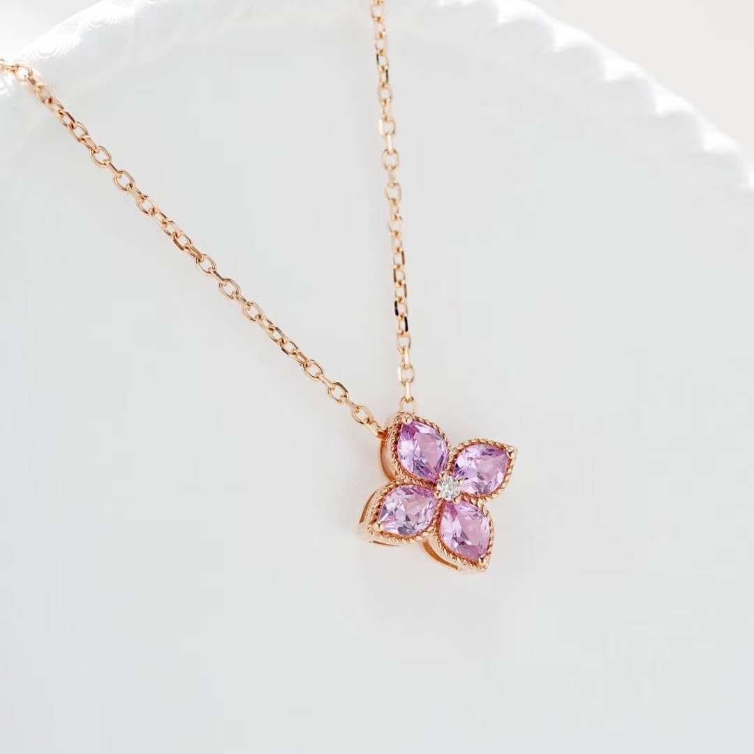 14k Gold 0.54 Ctw Natural Sapphire & Diamond Necklace - 5