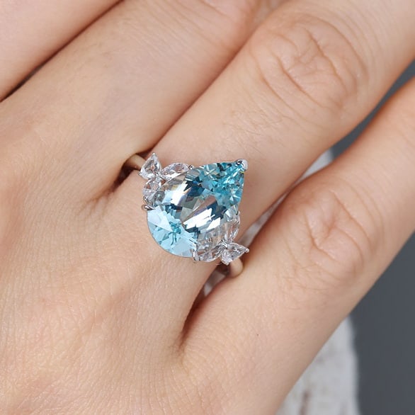 14k Gold 4.71 Ctw Natural Aquamarine & Sapphire Ring - 8