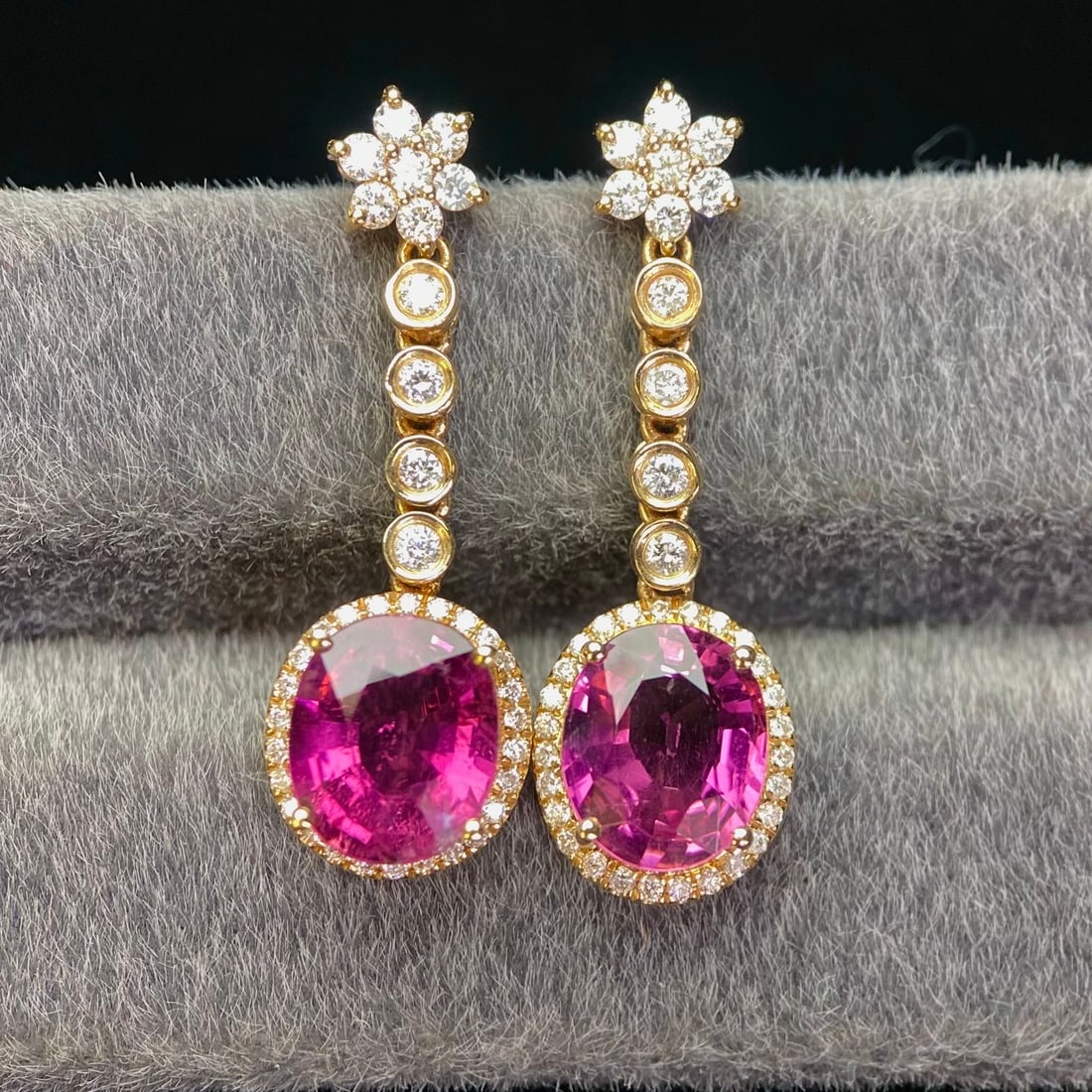 14k Gold 3.80 Ct Natural Tourmaline & Diamond Earrings - 2