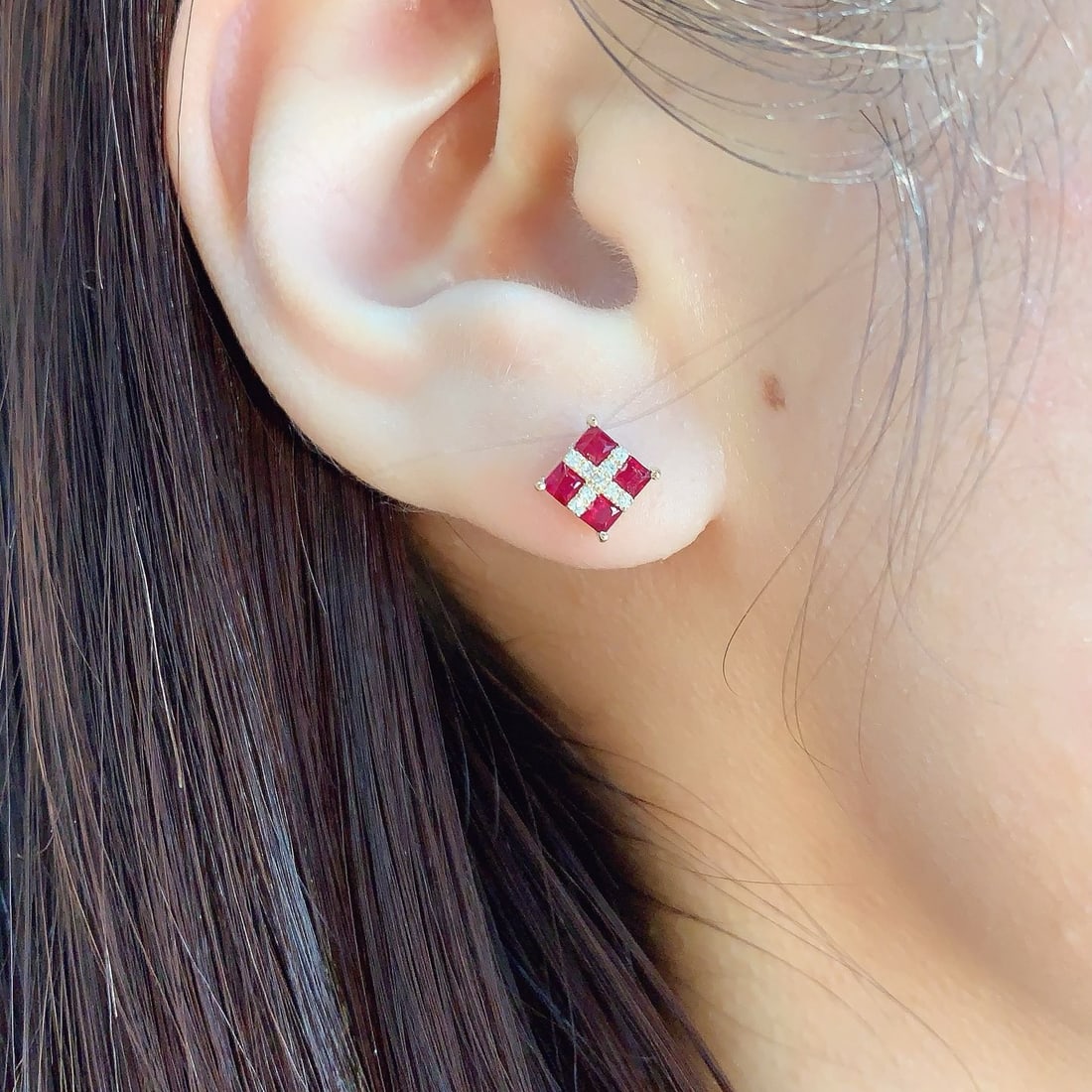 14k Gold 0.54 Ctw Natural Ruby & Diamond Earrings - 4