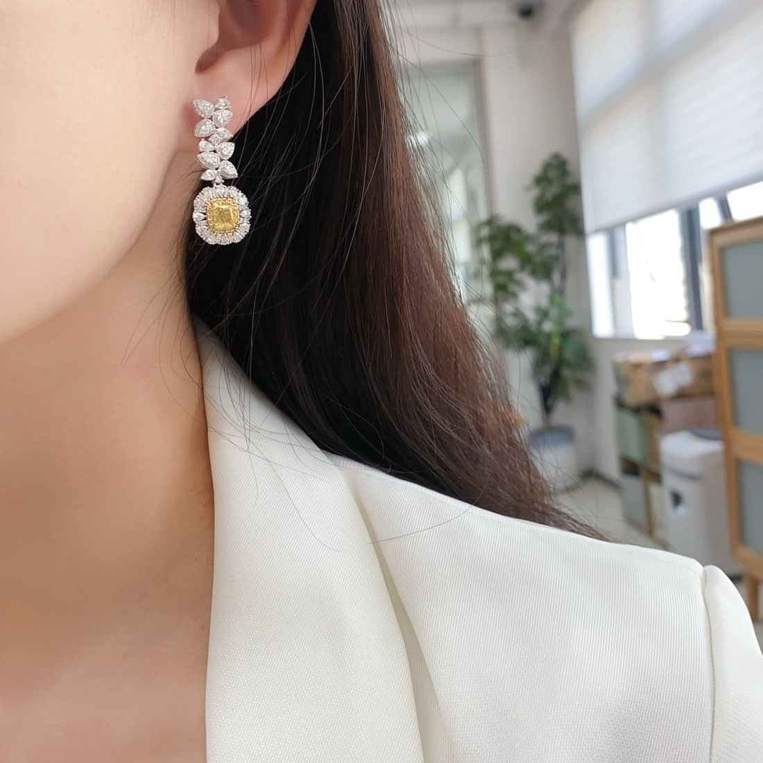 14k Gold 4.64 Ctw Natural Yellow Diamond & Diamond Earrings - 2