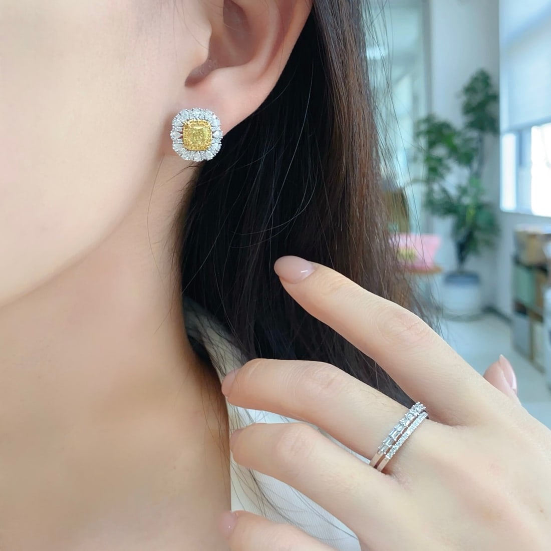 14k Gold 4.64 Ctw Natural Yellow Diamond & Diamond Earrings - 3