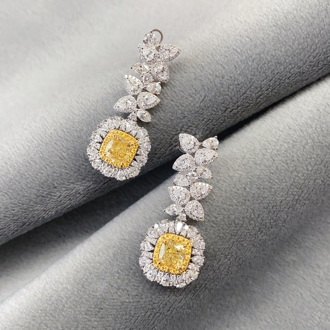 14k Gold 4.64 Ctw Natural Yellow Diamond & Diamond Earrings - 5