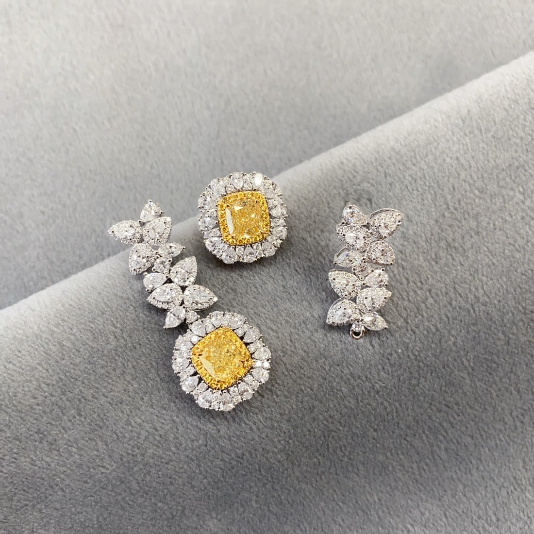 14k Gold 4.64 Ctw Natural Yellow Diamond & Diamond Earrings - 7
