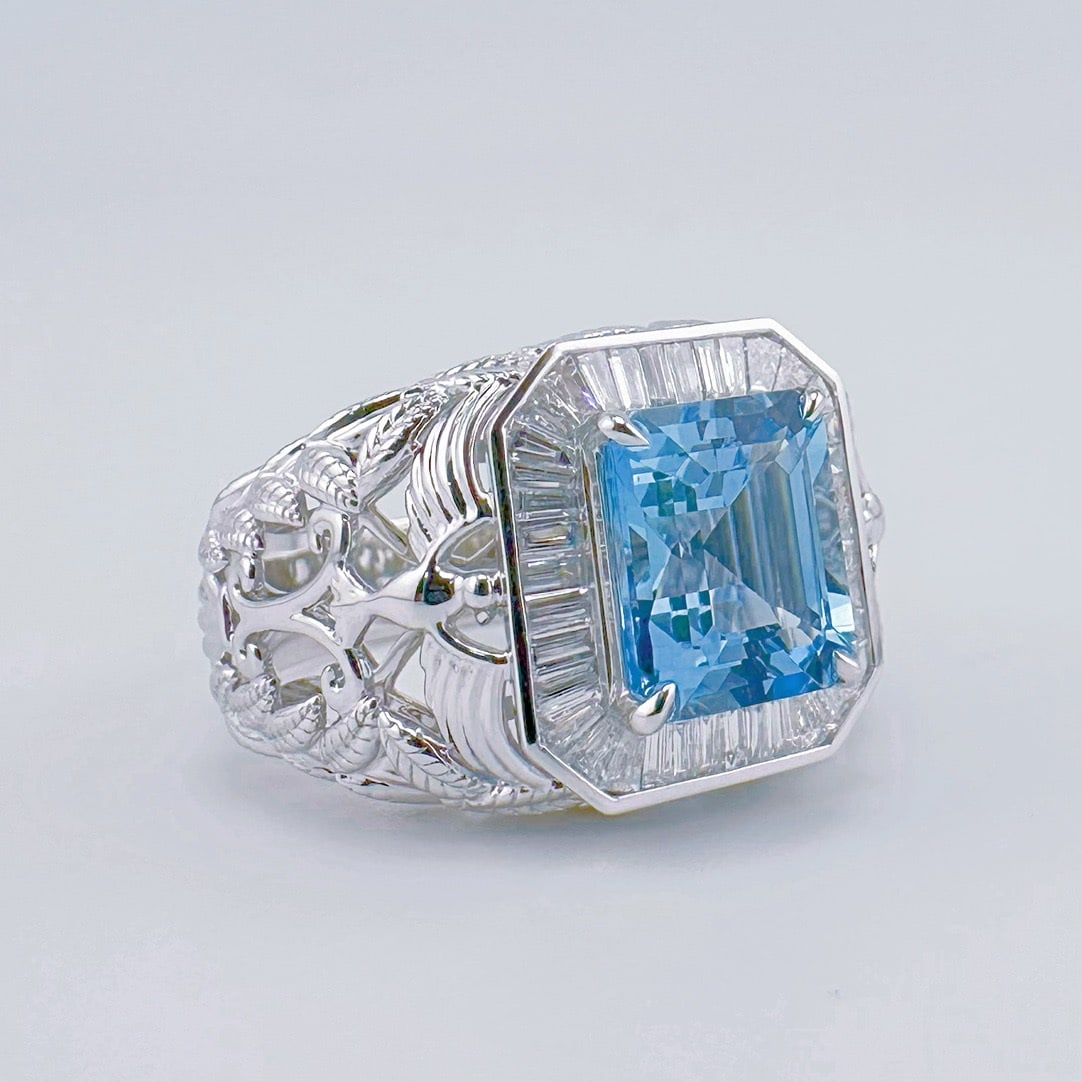 14k Gold 3.71 Ctw Natural Aquamarine & Diamond Ring - 2