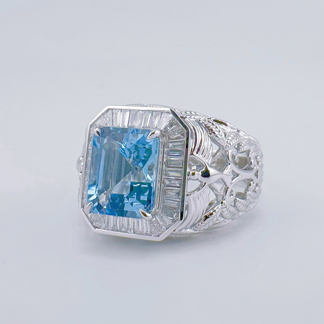 14k Gold 3.71 Ctw Natural Aquamarine & Diamond Ring - 4