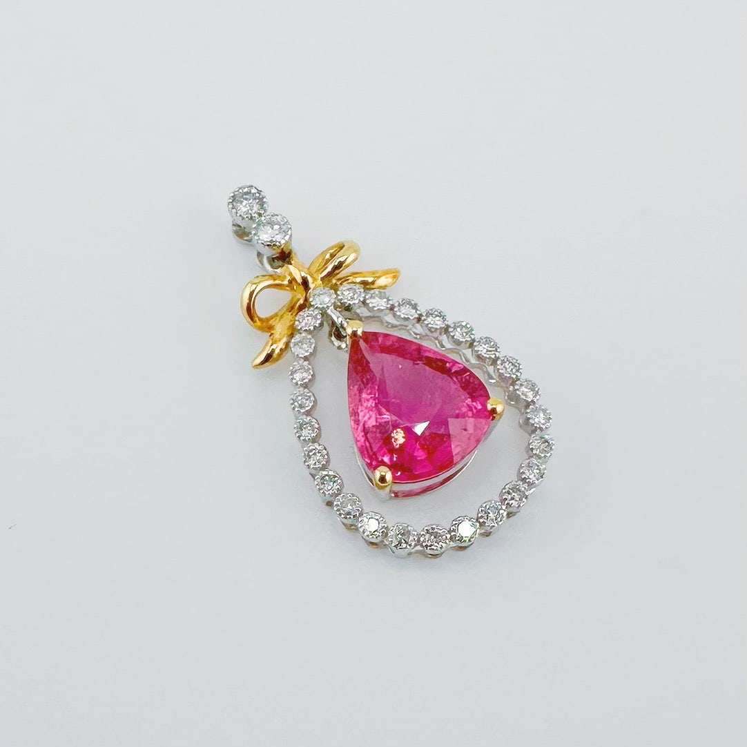 14k Gold 1.30 Ct Natural Tourmaline & Diamond Pendant( Without Chain ) - 2