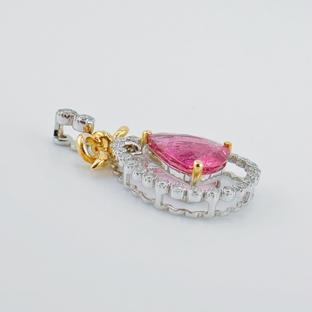 14k Gold 1.30 Ct Natural Tourmaline & Diamond Pendant( Without Chain ) - 3