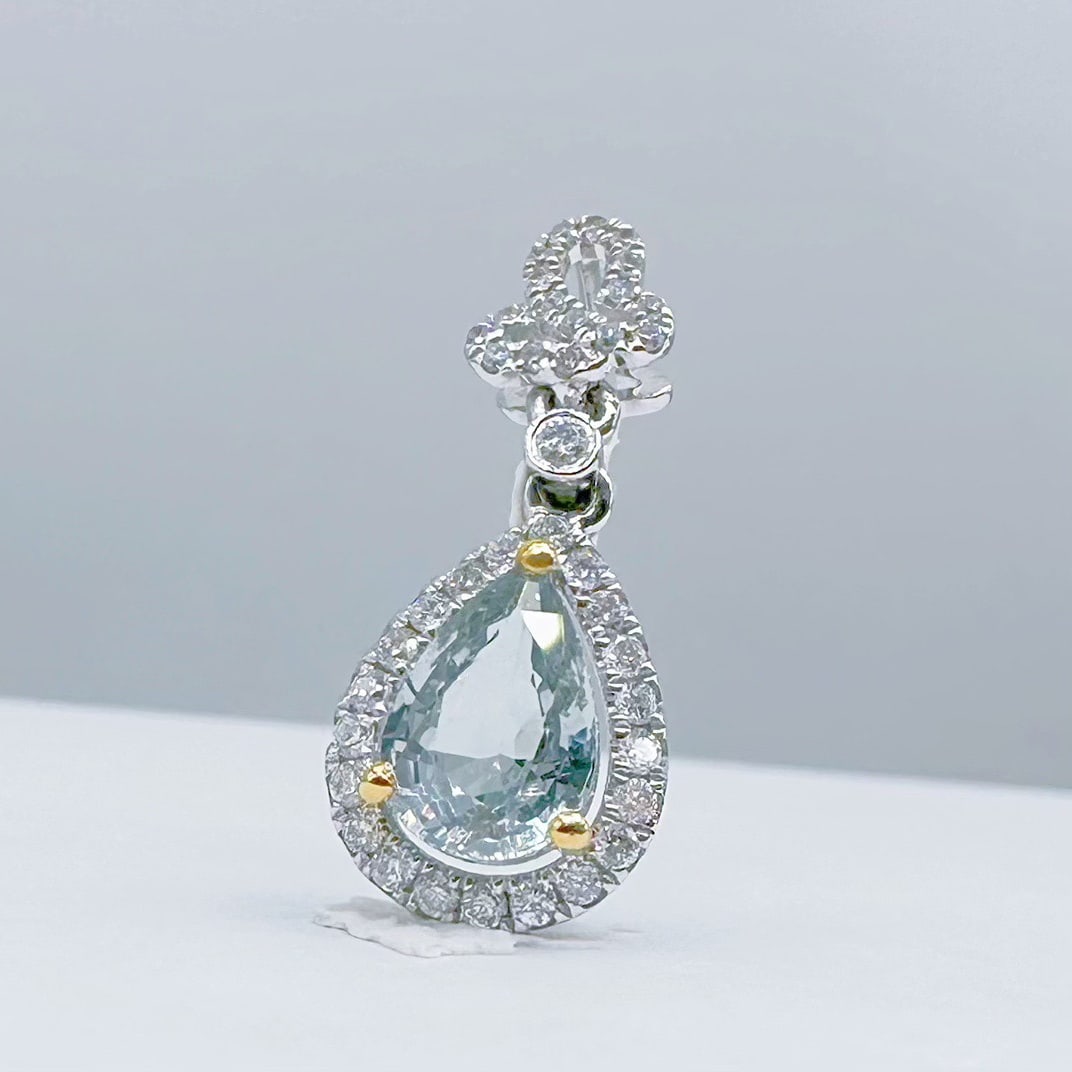 14k Gold 0.85 Ct Natural Sapphire & Diamond Pendant( Without Chain ) - 3