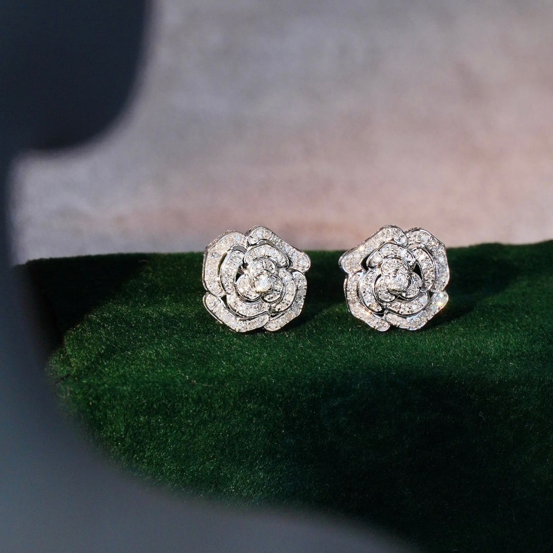 14k Gold 0.3 Ct Natural H Diamond & Flowers Earrings - 5
