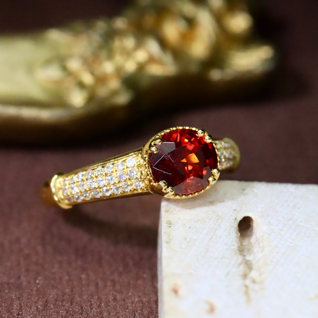 14k Gold 1.59 Ctw Natural Spessartine & Diamond Ring - 3
