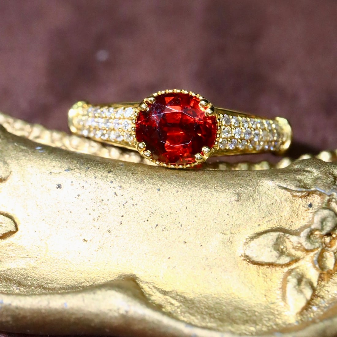 14k Gold 1.59 Ctw Natural Spessartine & Diamond Ring - 4
