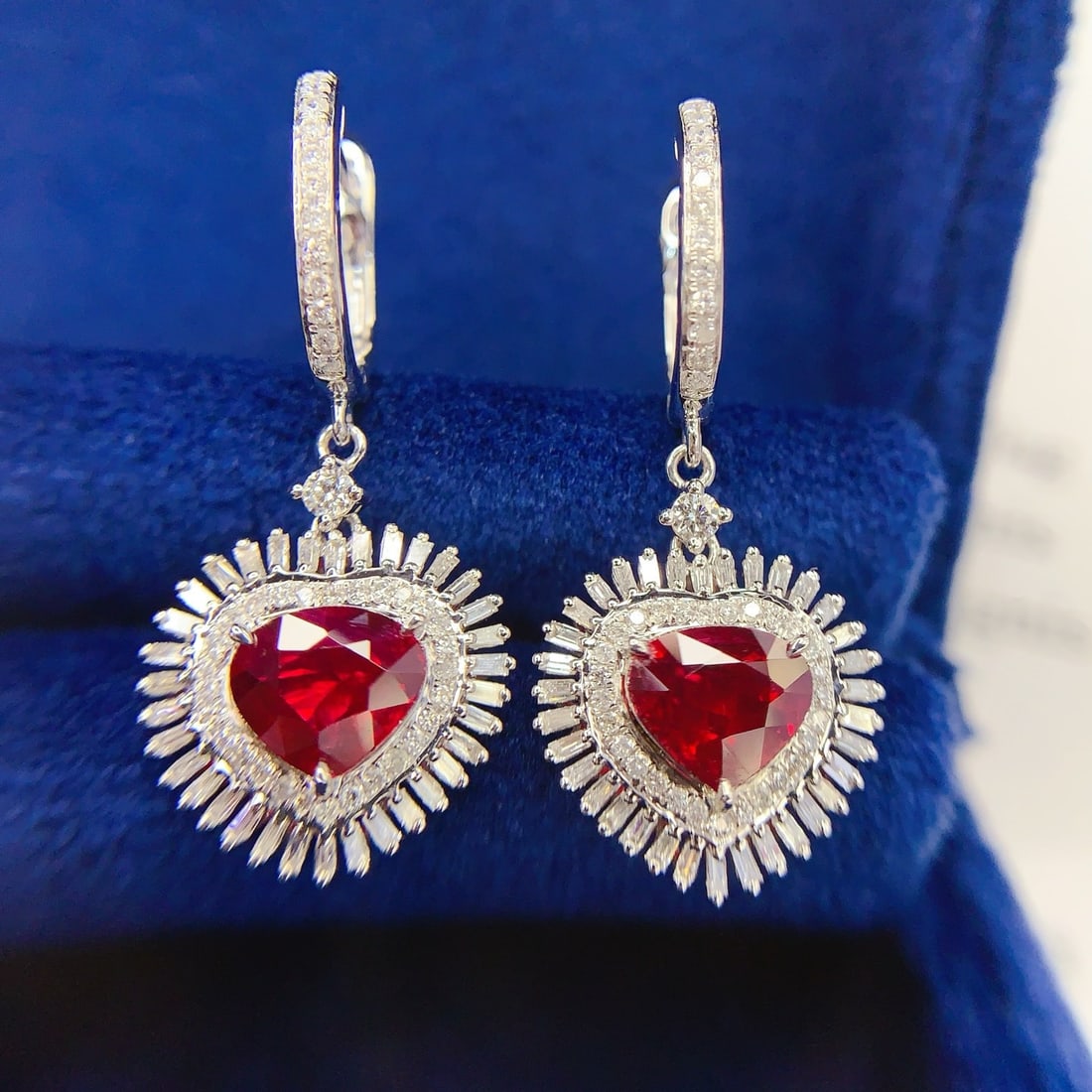 14k Gold 2.05 Ct Vivid Red Natural Ruby & Diamond Earrings - 2