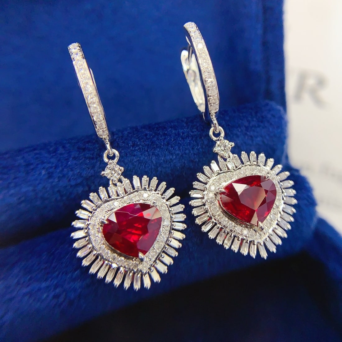14k Gold 2.05 Ct Vivid Red Natural Ruby & Diamond Earrings - 3