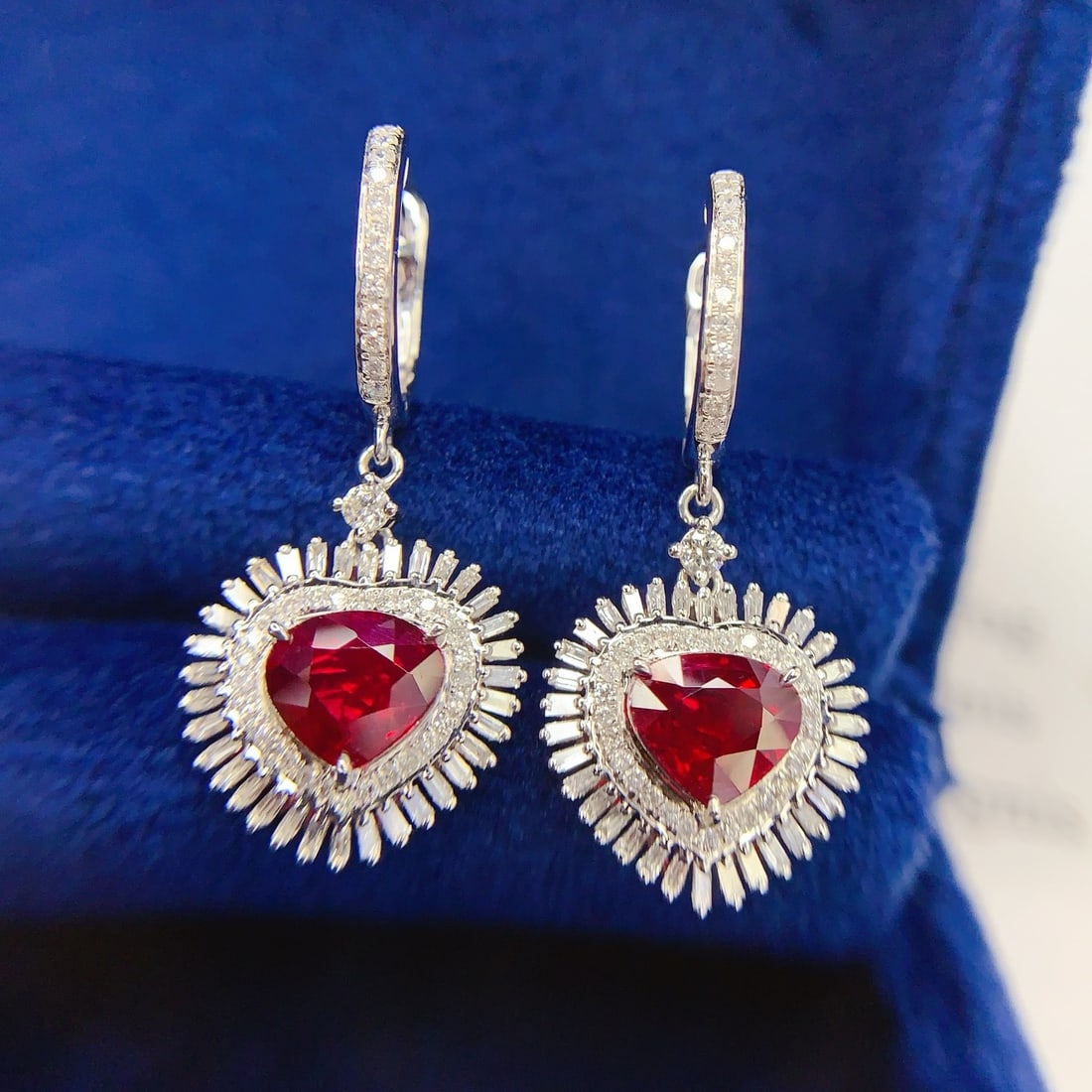 14k Gold 2.05 Ct Vivid Red Natural Ruby & Diamond Earrings - 4