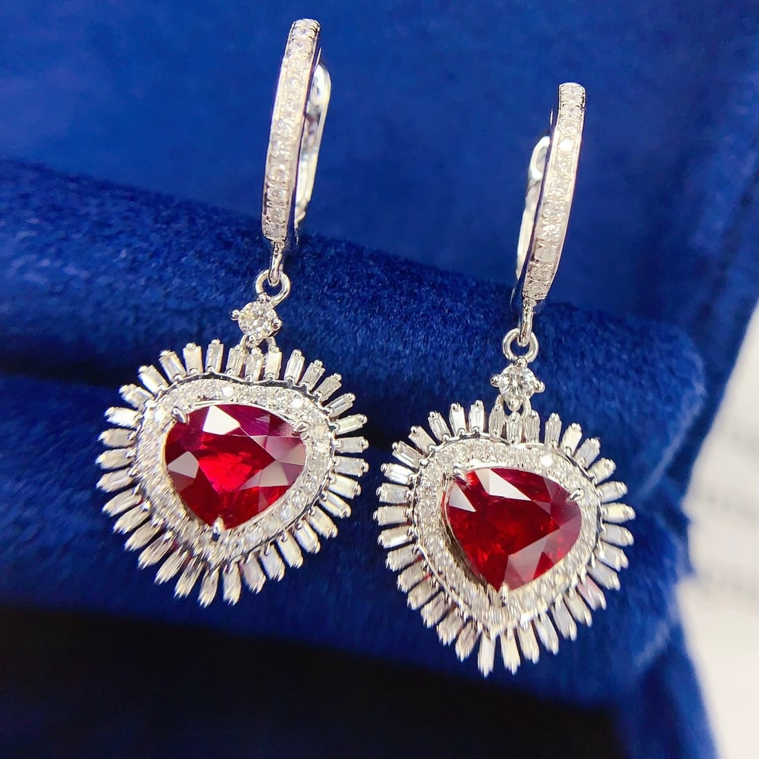 14k Gold 2.05 Ct Vivid Red Natural Ruby & Diamond Earrings - 5