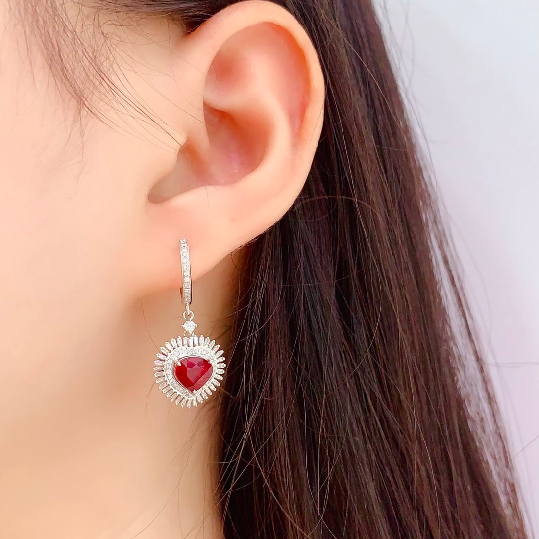 14k Gold 2.05 Ct Vivid Red Natural Ruby & Diamond Earrings - 6