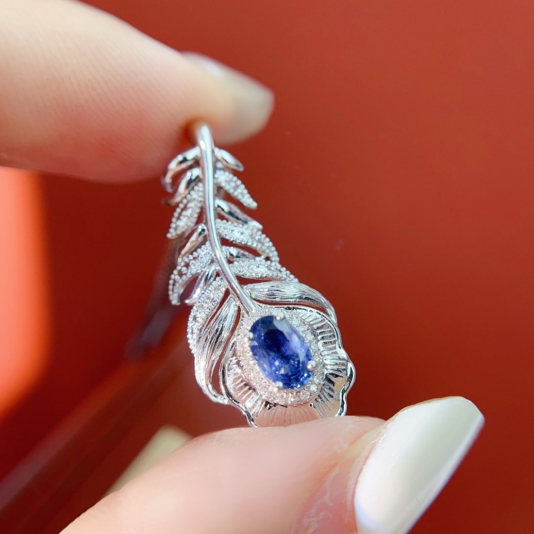 14k Gold 0.68 Ct Natural Sapphire & Diamond Pendant( Without Chain ) - 4