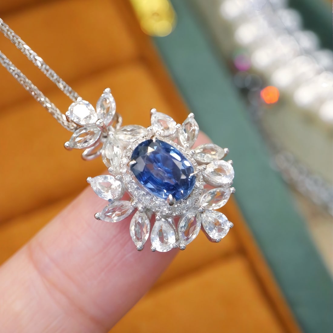 14k Gold 1.19 Ctw Natural Sapphire & Diamond Pendant( Without Chain ) - 2