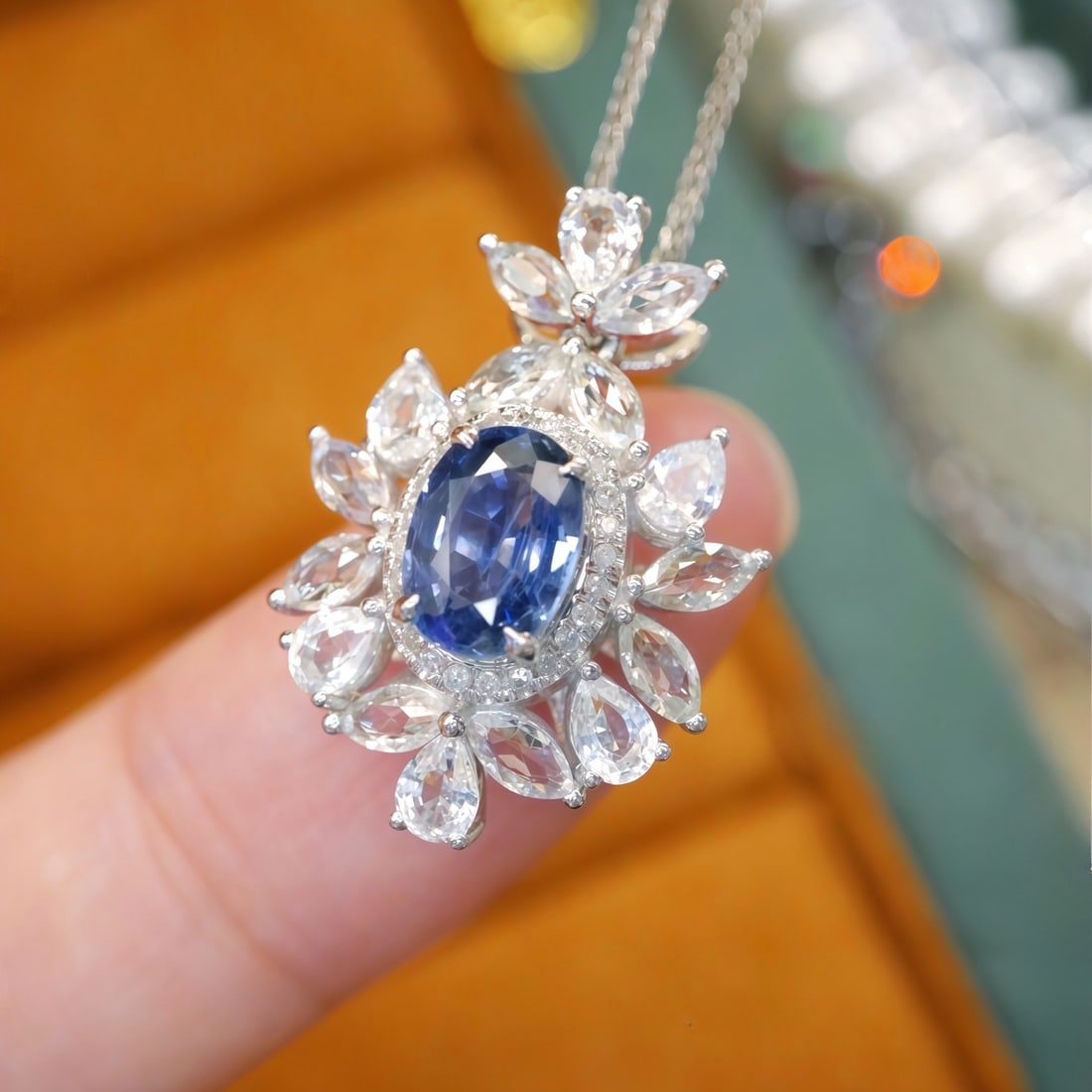 14k Gold 1.19 Ctw Natural Sapphire & Diamond Pendant( Without Chain ) - 3